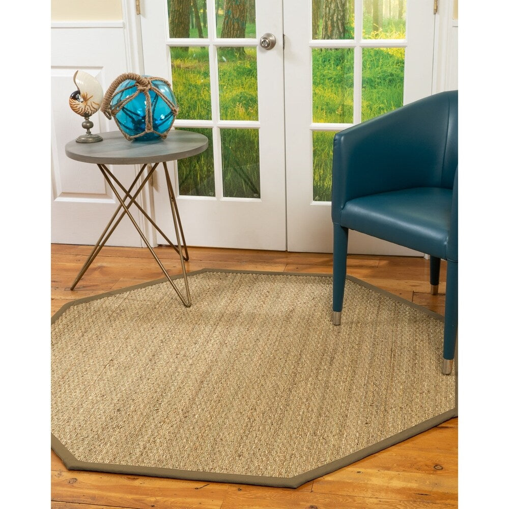 Natural Area Rugs, 100% Natural Fiber Handmade Half Panama, Beige Seagrass Oval Rug (8'X10'), Squirrel Border - 8'x10'