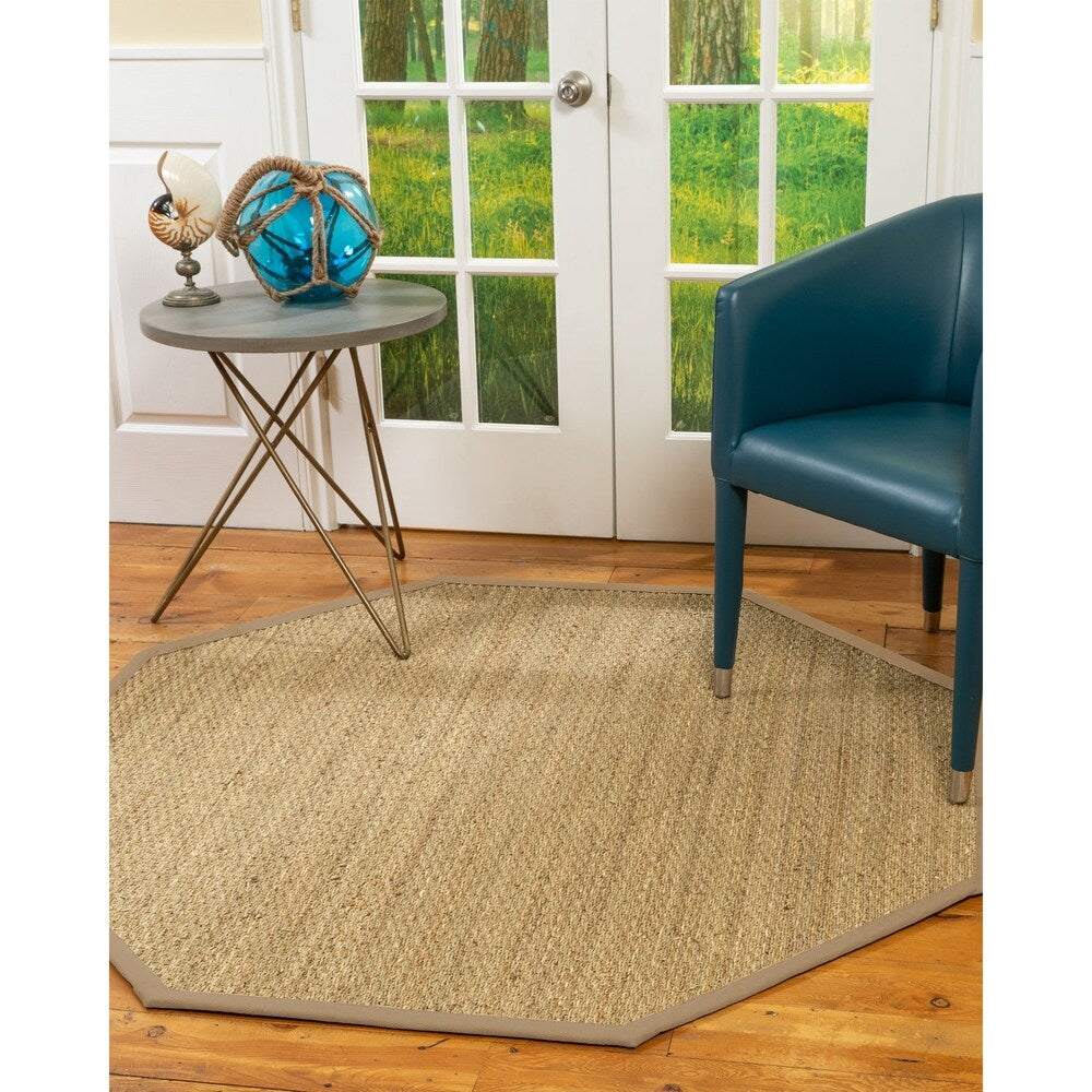 Natural Area Rugs, 100% Natural Fiber Handmade Half Panama, Beige Seagrass Oval Rug (8'X10'), Wheat Border - 8'x10'