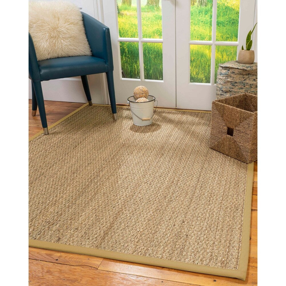 Natural Area Rugs 100%, Natural Fiber Handmade Half-Panama, Natural Seagrass Rug (12' X 15'), Sage Border - 12' x 15'