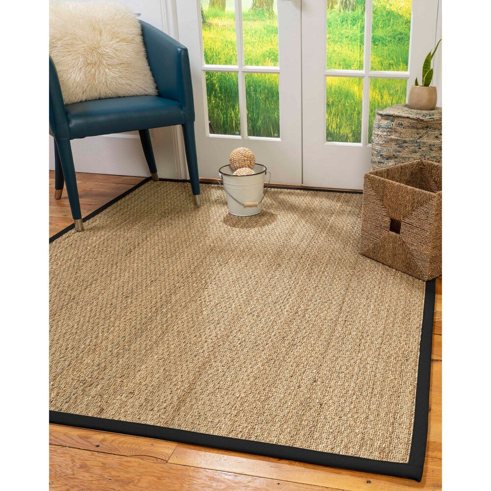 Natural Area Rugs 100%, Natural Fiber Handmade Half-Panama, Natural Seagrass Rug (2' 6" X 10'), Black Border - 2'6" x 10'