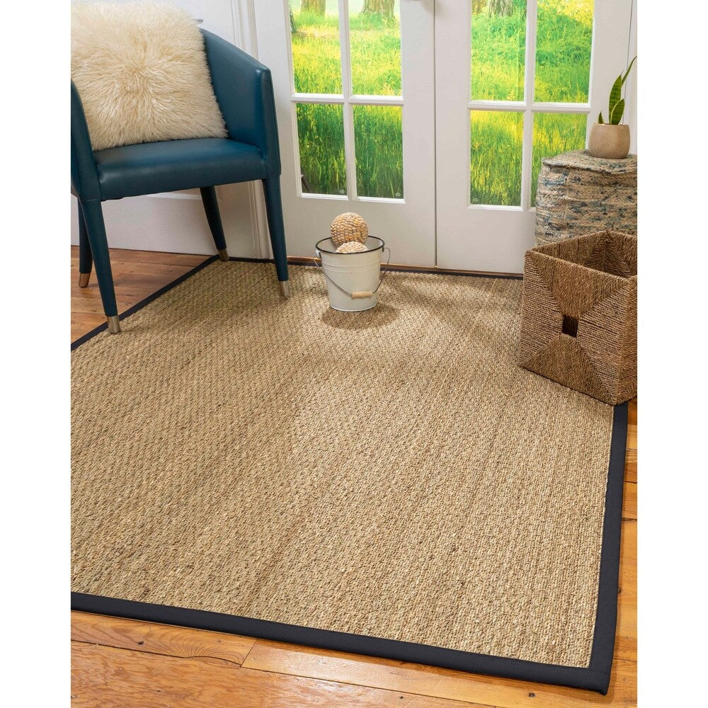 Natural Area Rugs 100%, Natural Fiber Handmade Half-Panama, Natural Seagrass Rug (9' X 12'), Midnight Blue Border - 9' x 12'