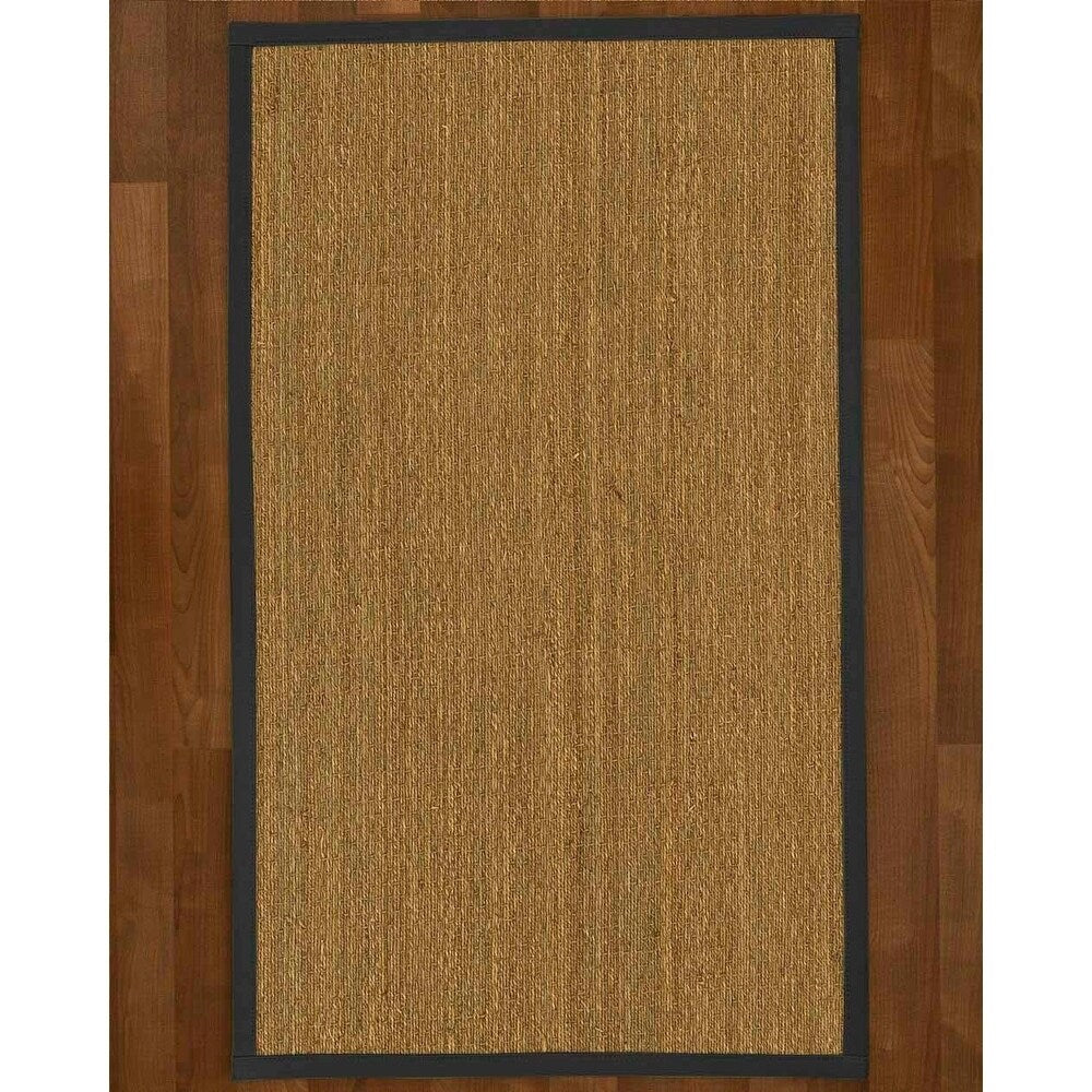 Natural Area Rugs 100%, Natural Fiber Handmade Half-Panama, Natural Seagrass Rug, Black Border - 4' x 12'