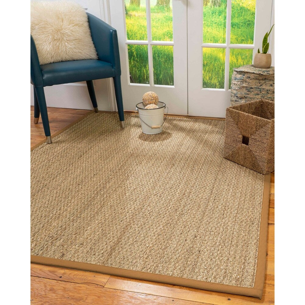 Natural Area Rugs 100%, Natural Fiber Handmade Half-Panama, Natural Seagrass Rug, Doe Border - 5' x 7'