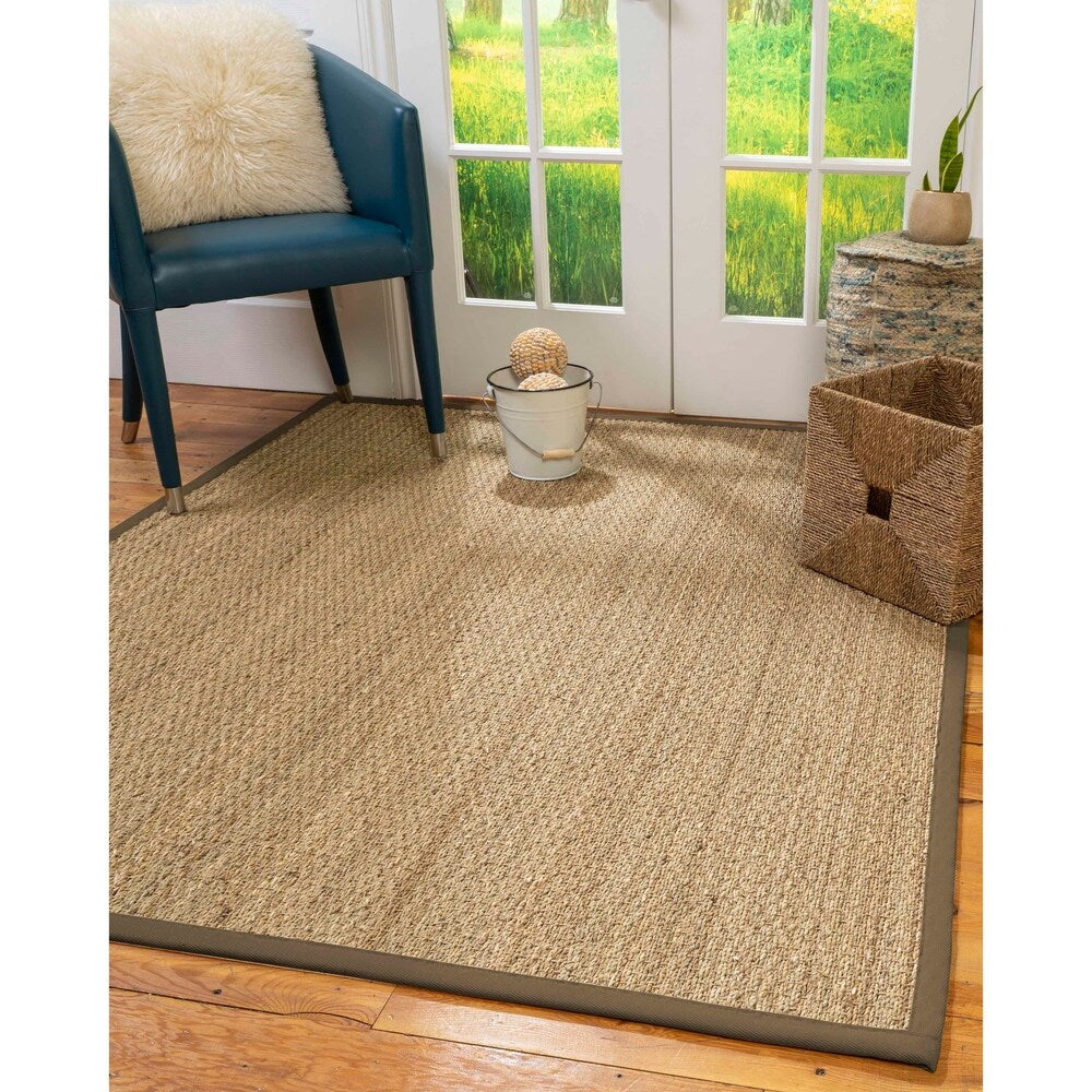 Natural Area Rugs 100%, Natural Fiber Handmade Half-Panama, Natural Seagrass Rug, Fossil Border - 2'9" x 9'
