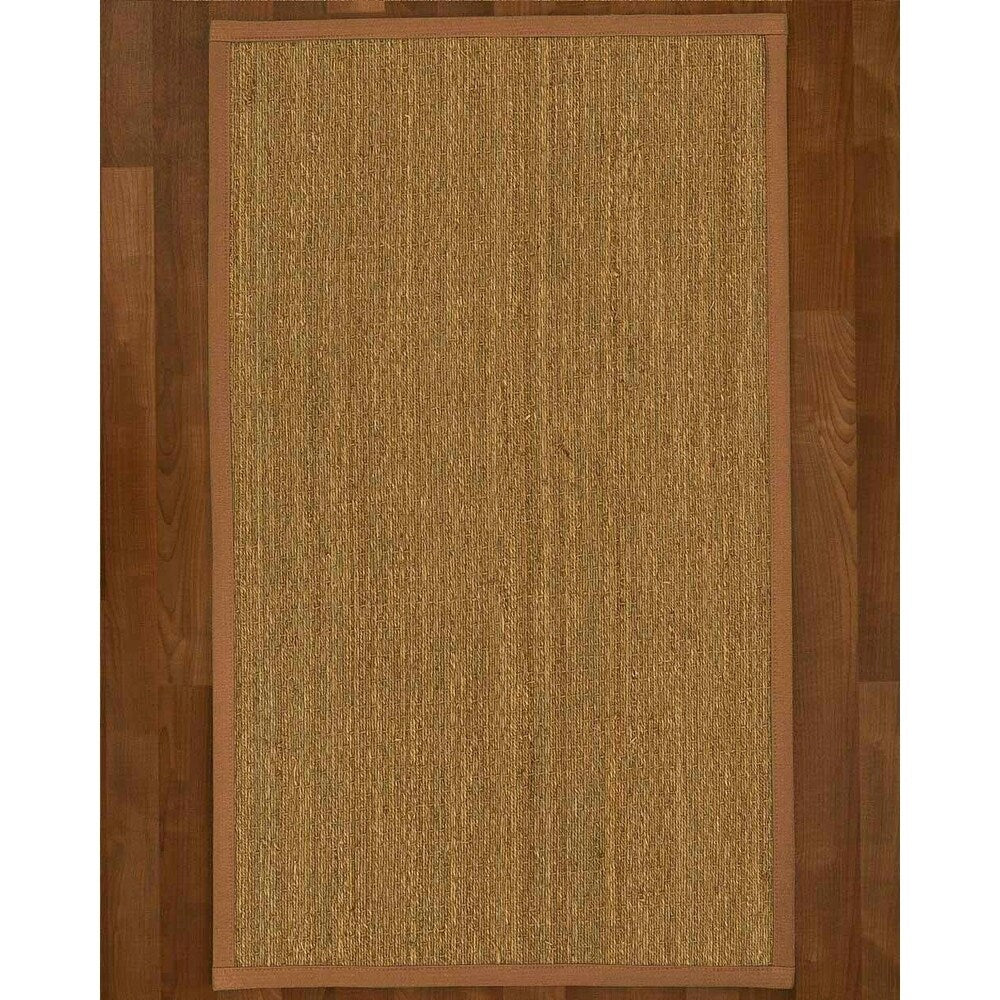 Natural Area Rugs 100%, Natural Fiber Handmade Half-Panama, Natural Seagrass Rug, Sienna Border - 4' x 12'