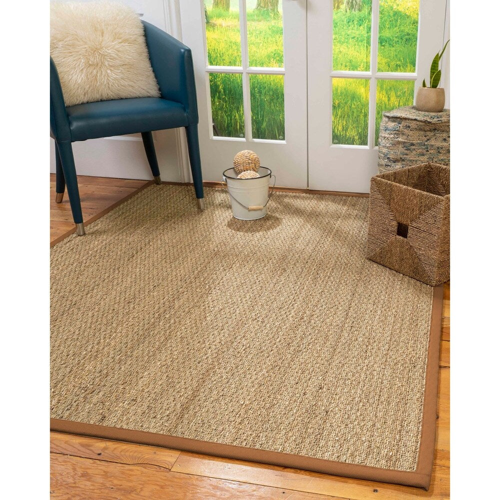 Natural Area Rugs 100%, Natural Fiber Handmade Half-Panama, Natural Seagrass Rug, Sienna Border - 4' x 12'