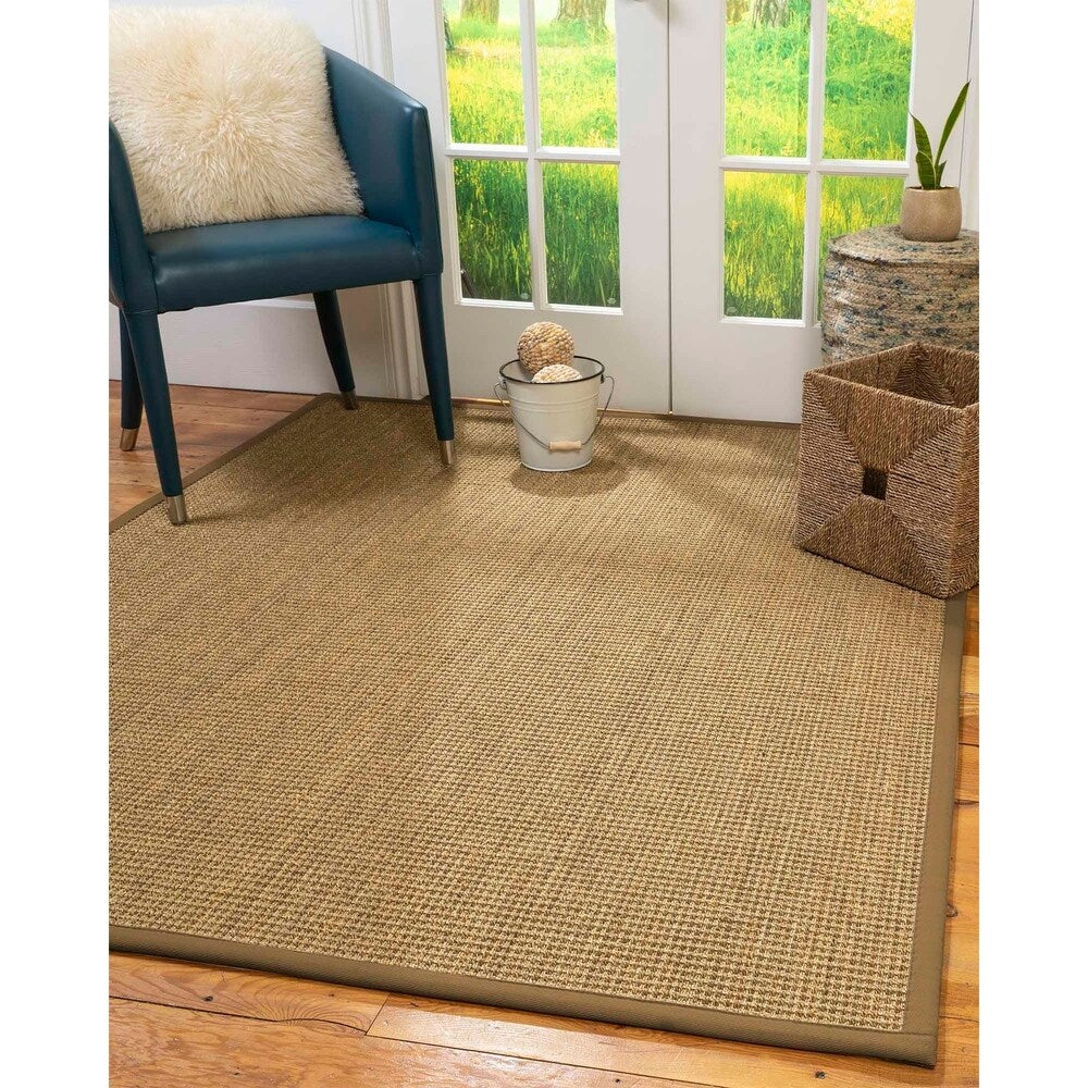 Natural Area Rugs, 100% Natural Fiber Handmade Hamptons, 7' Octagon Beige Seagrass Rug, Squirrel Border - 7' x 7'