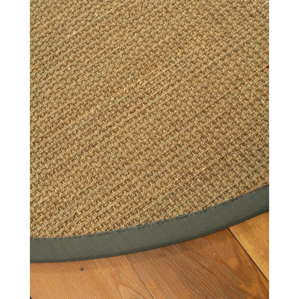 Natural Area Rugs, 100% Natural Fiber Handmade Hamptons, Beige Seagrass Oval Rug (6'X9'), Green Border - 6' x 9' Oval