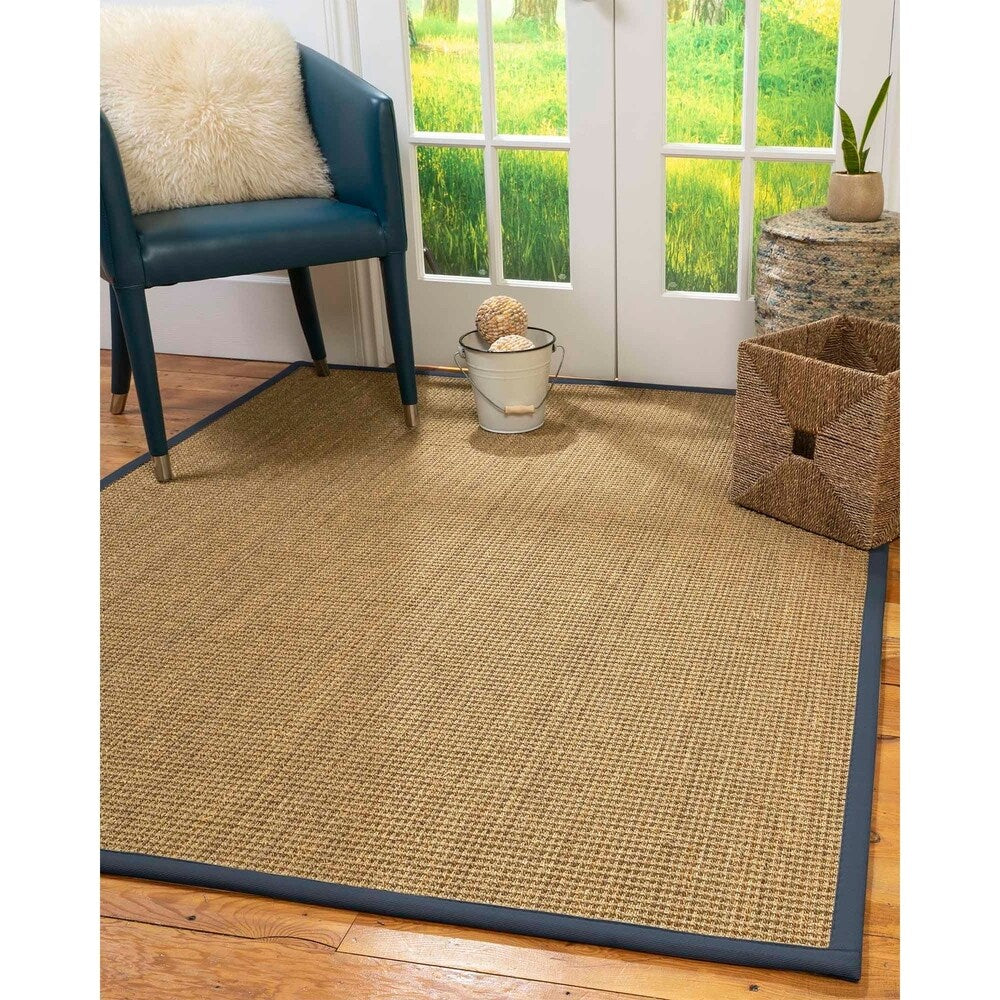 Natural Area Rugs, 100% Natural Fiber Handmade Hamptons, Natural Seagrass Rug 10' Square, Marine Border - 10' x 10' Square