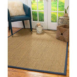 Natural Area Rugs, 100% Natural Fiber Handmade Hamptons, Natural Seagrass Rug 10' Square, Marine Border - 10' x 10' Square