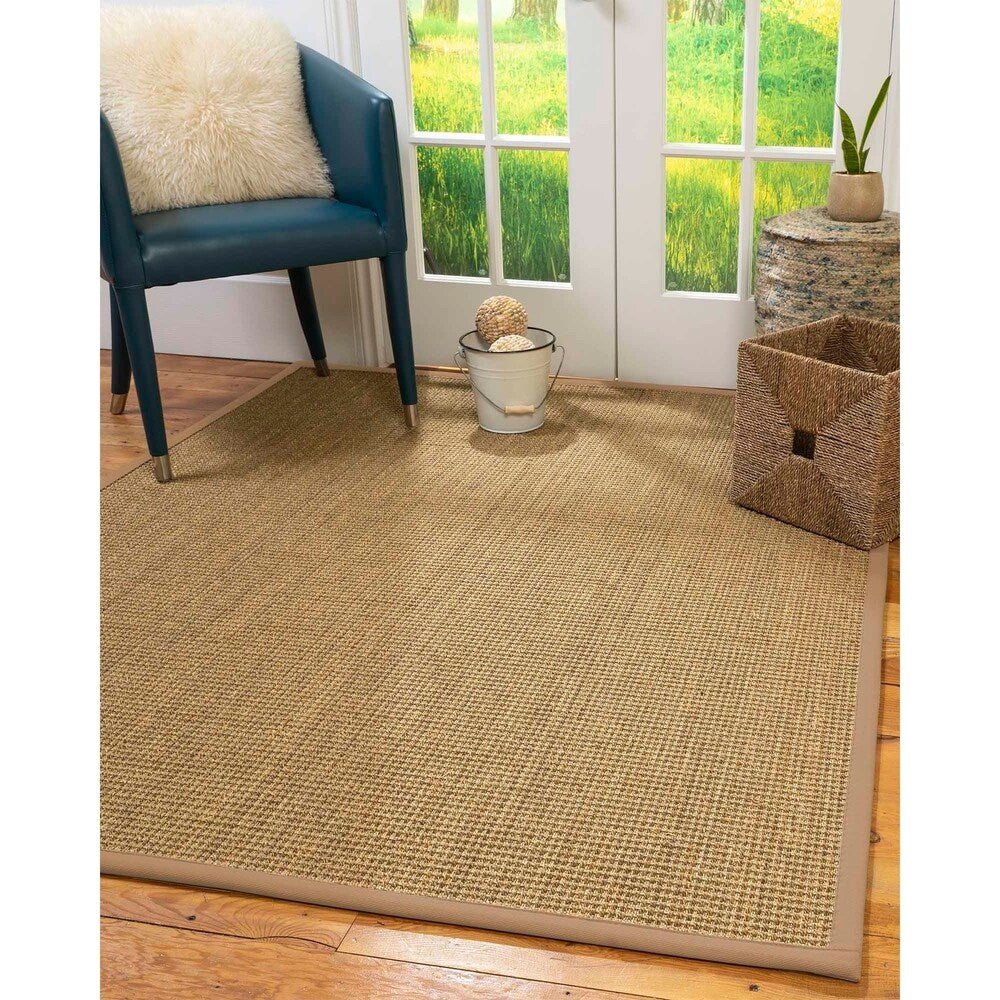 Natural Area Rugs, 100% Natural Fiber Handmade Hamptons, Natural Seagrass Rug 8' Square, Wheat Border - 8' x 8' Square