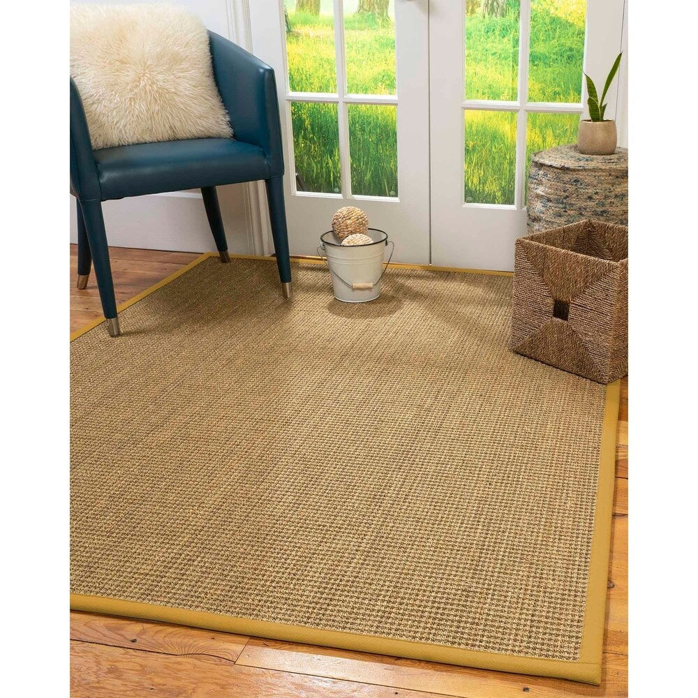 Natural Area Rugs 100%, Natural Fiber Handmade Hamptons, Natural Seagrass Rug, Tan Border - 12' x 15'
