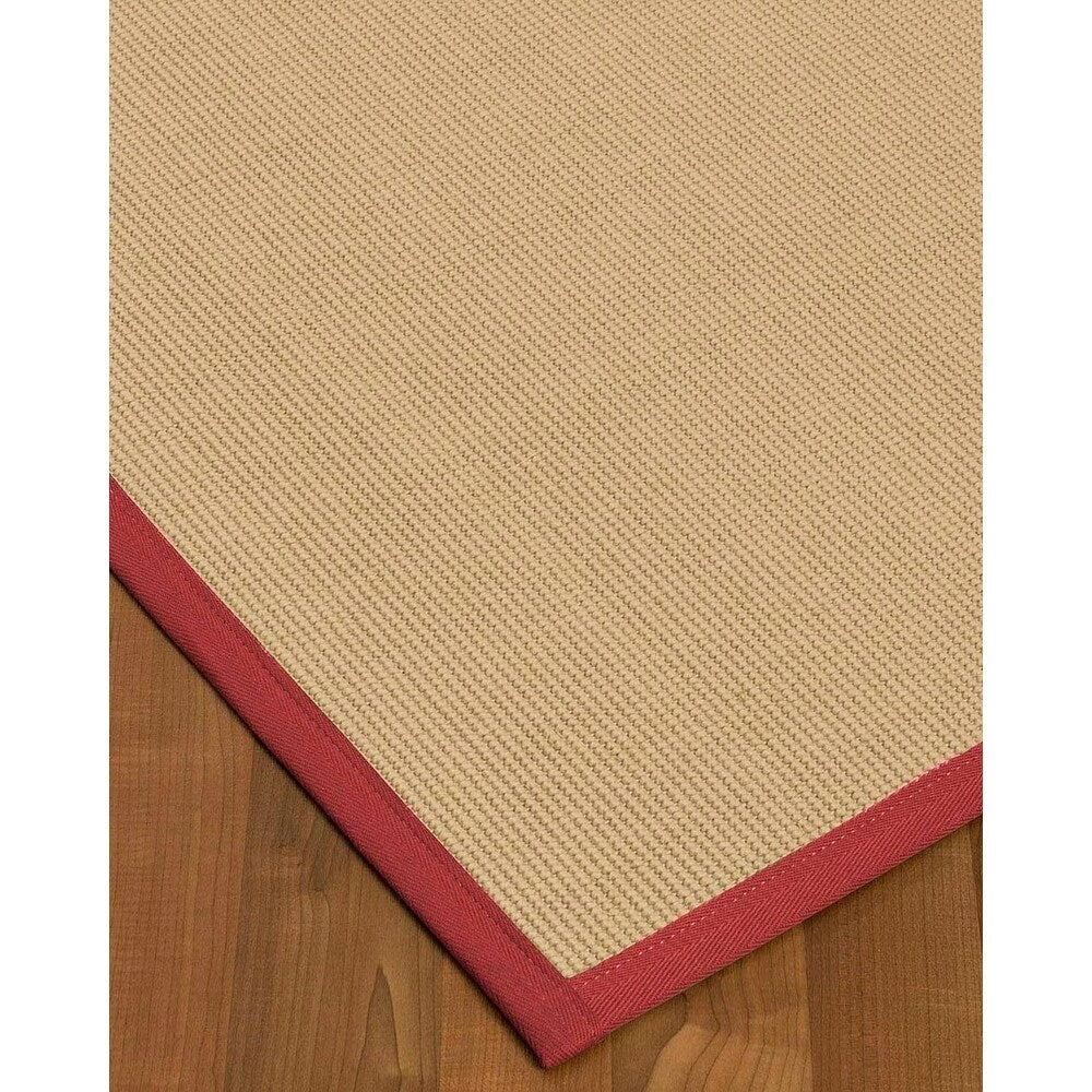 Natural Area Rugs 100%, Natural Fiber Handmade Icon, White Wool/Sisal Rug, Red Border - 2' x 3'