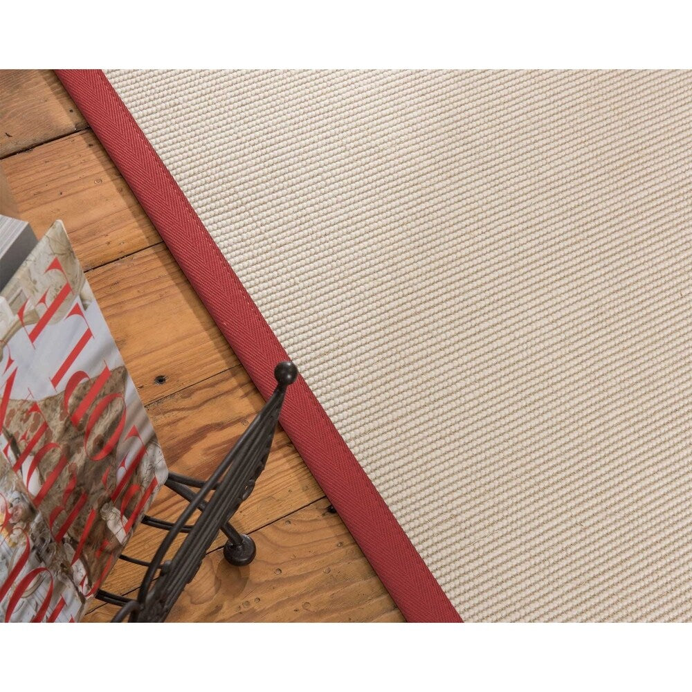 Natural Area Rugs 100%, Natural Fiber Handmade Icon, White Wool/Sisal Rug, Red Border - 2' x 3'