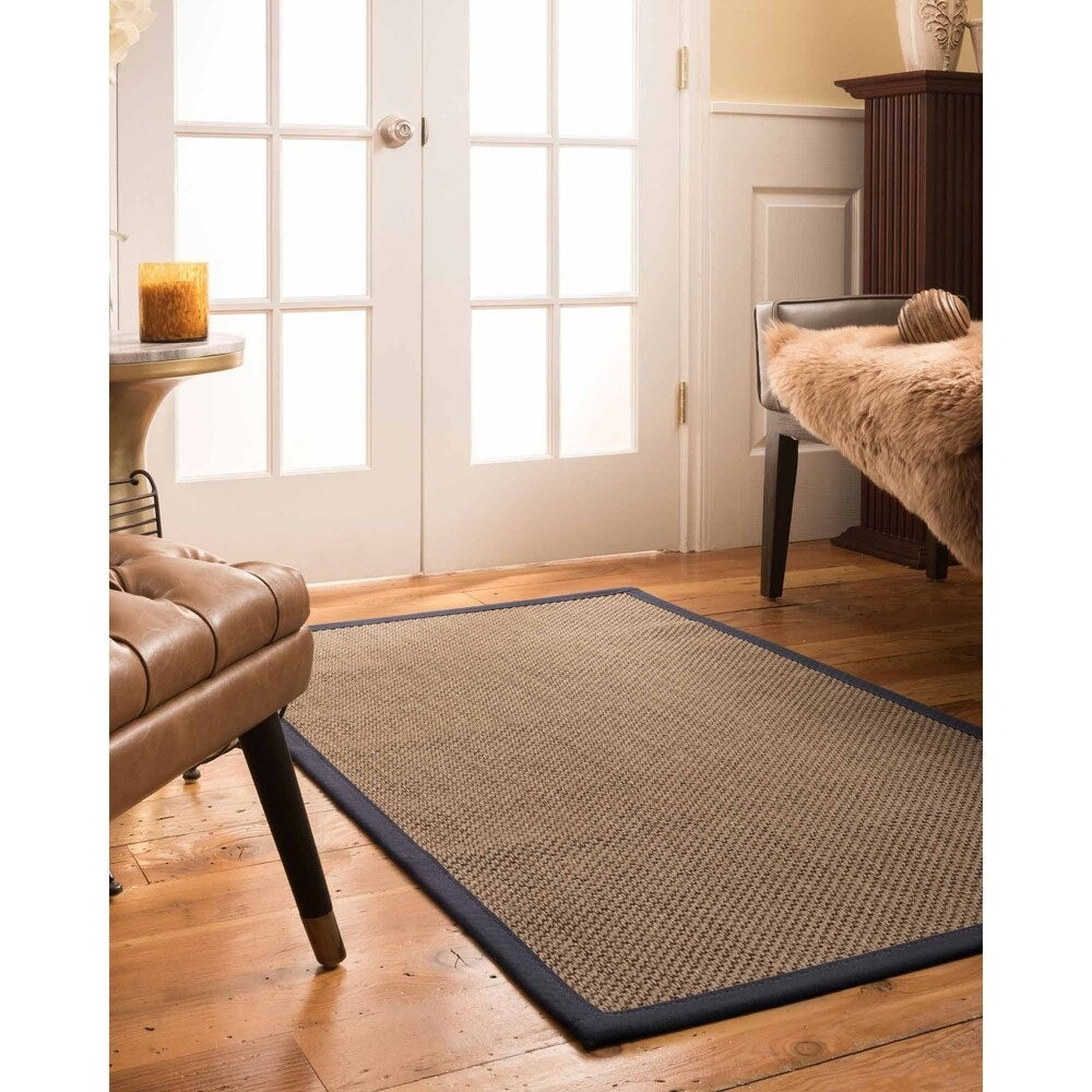 Natural Area Rugs, 100% Natural Fiber Handmade Kansas, Grey Sisal Rug 10' Square, Midnight Blue Border - 10' x 10'