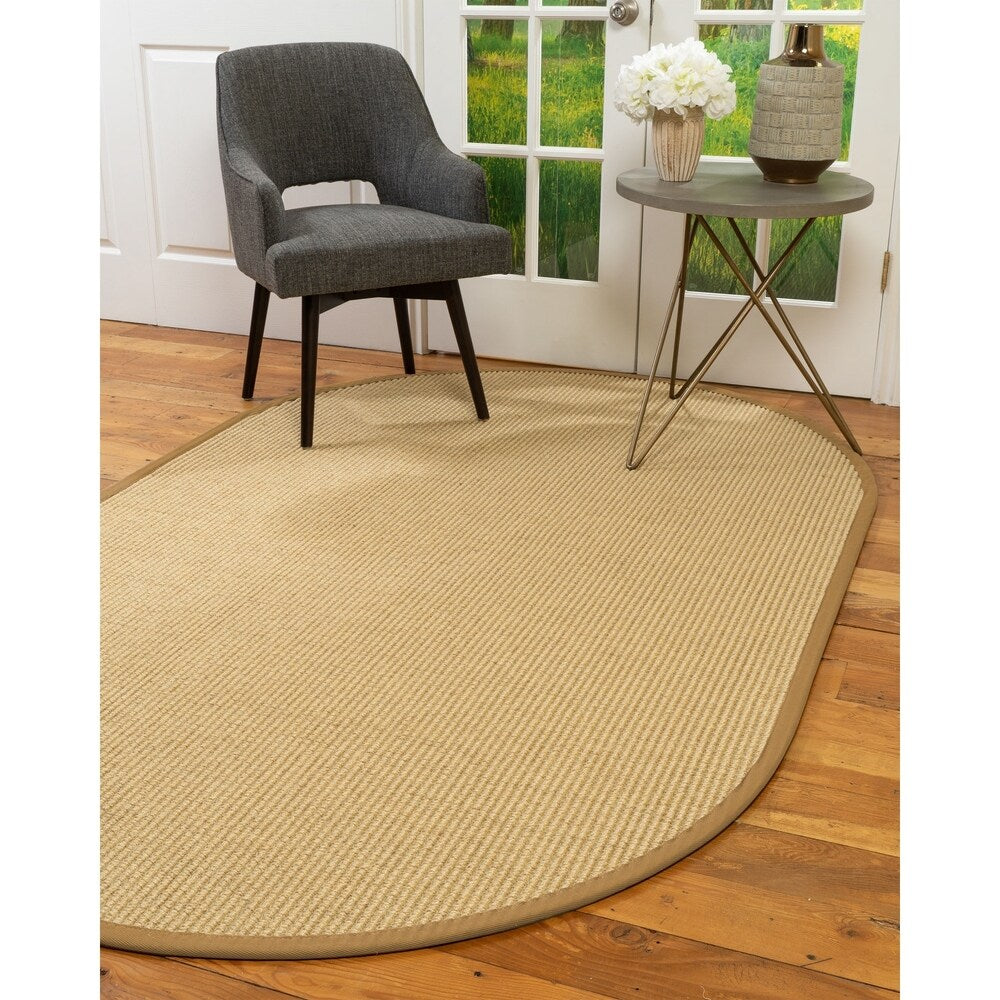 Natural Area Rugs, 100% Natural Fiber Handmade Lucca, Beige Sisal Oval Rug (6'X9'), Khaki Border - 6' x 9' Oval
