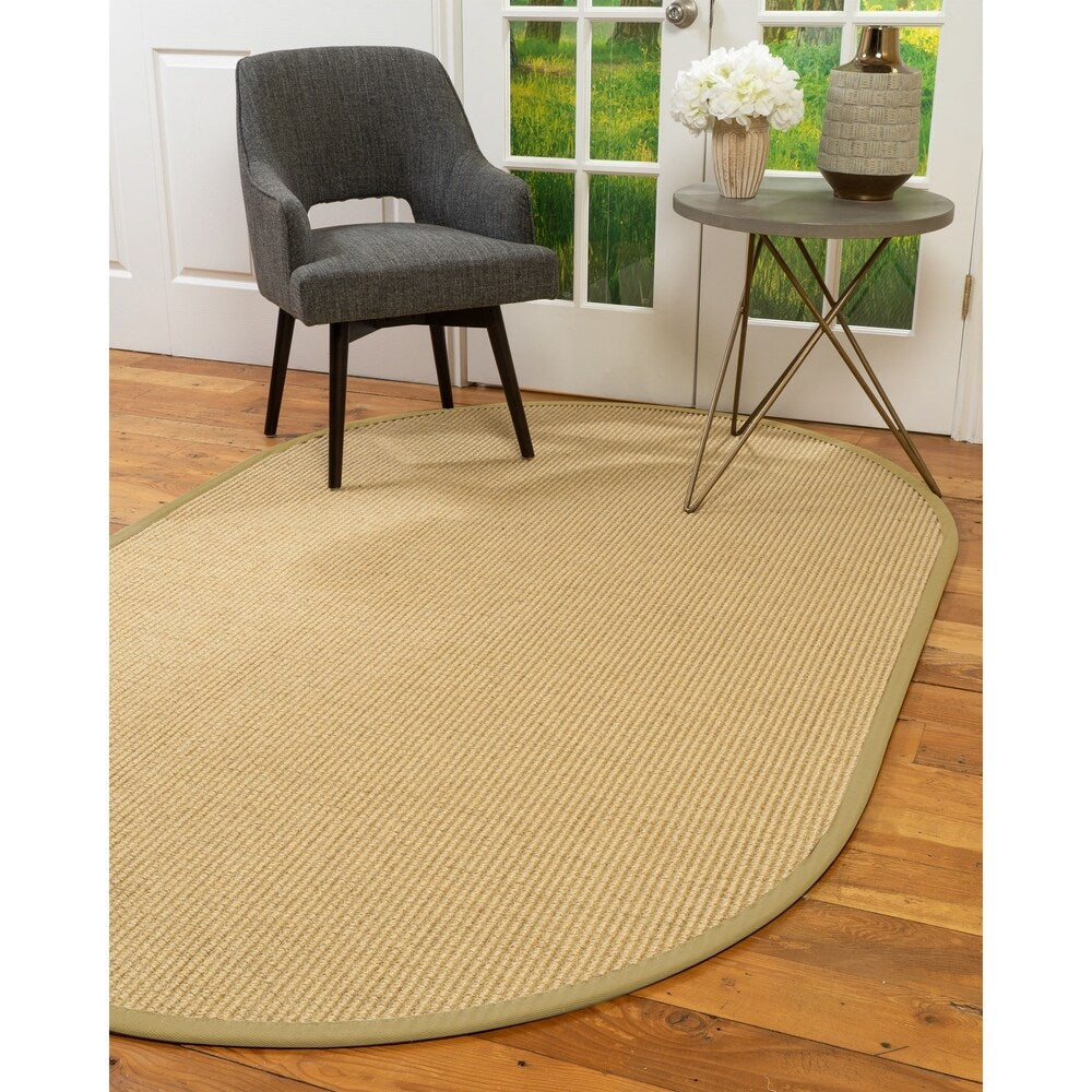 Natural Area Rugs, 100% Natural Fiber Handmade Lucca, Beige Sisal Oval Rug (6'X9'), Sage Border - 6' x 9' Oval