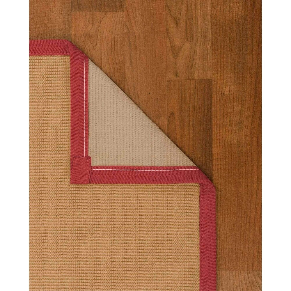 Natural Area Rugs 100%, Natural Fiber Handmade Majesty, Beige Wool/Sisal Rug, Red Border - 2'6" x 8'