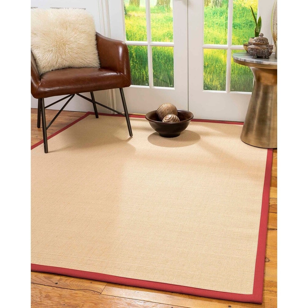 Natural Area Rugs 100%, Natural Fiber Handmade Majesty, Beige Wool/Sisal Rug, Red Border - 2'6" x 8'