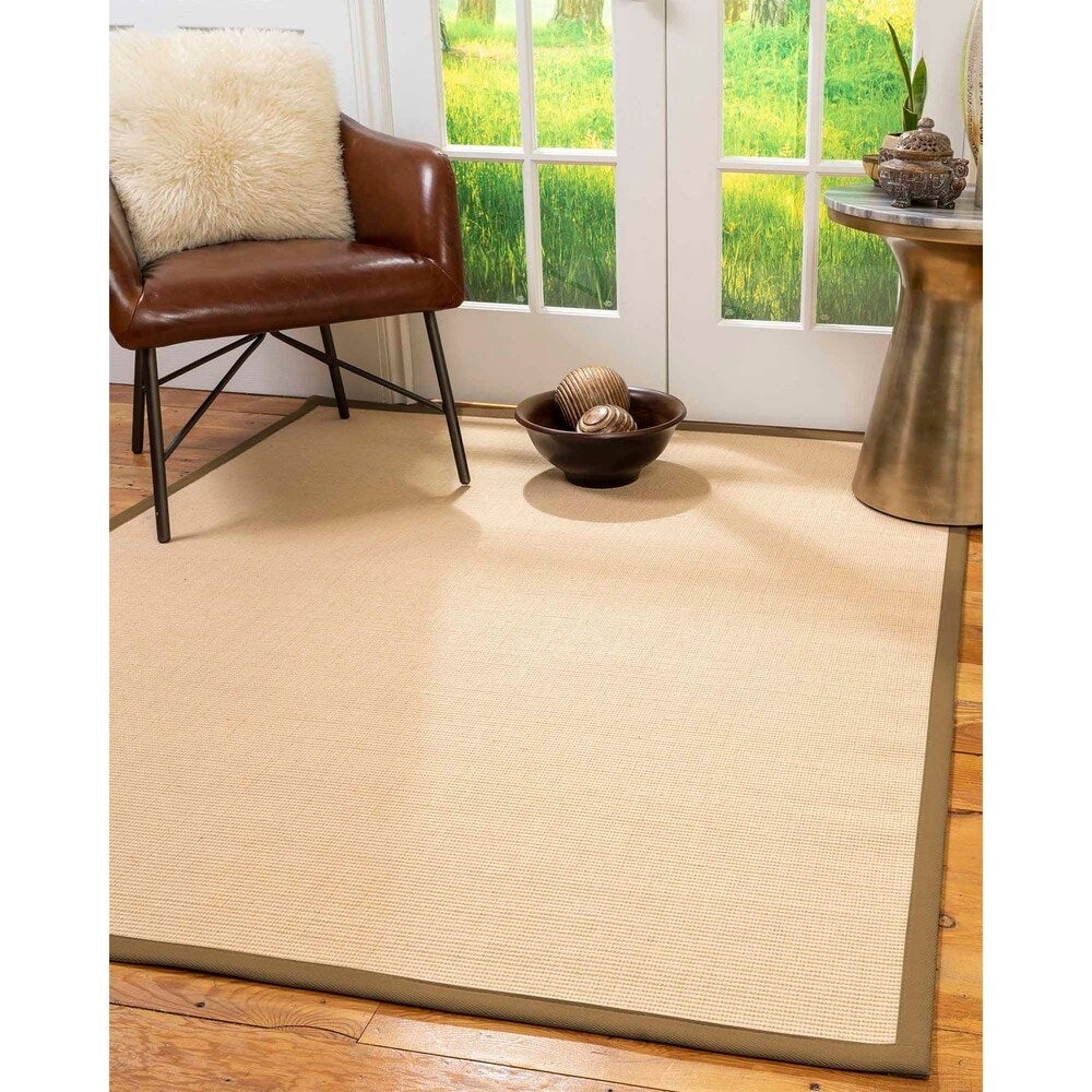 Natural Area Rugs 100%, Natural Fiber Handmade Majesty, Beige Wool/Sisal Rug, Squirrel Border - 6' x 9'