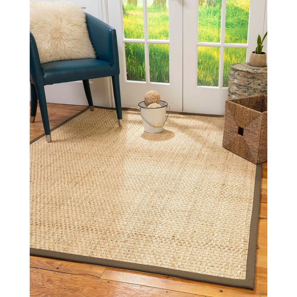 Natural Area Rugs, 100% Natural Fiber Handmade Miami, Natural Seagrass Rug 8' Square, Fossil Border - 8' x 8'