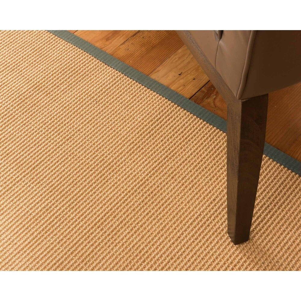 Natural Area Rugs, 100% Natural Fiber Handmade Moda, Light Brown Sisal Rug 8' Square, Green Border - 8' x 8'