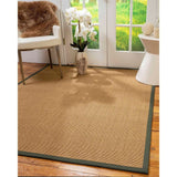 Natural Area Rugs, 100% Natural Fiber Handmade Moda, Light Brown Sisal Rug 8' Square, Green Border - 8' x 8'