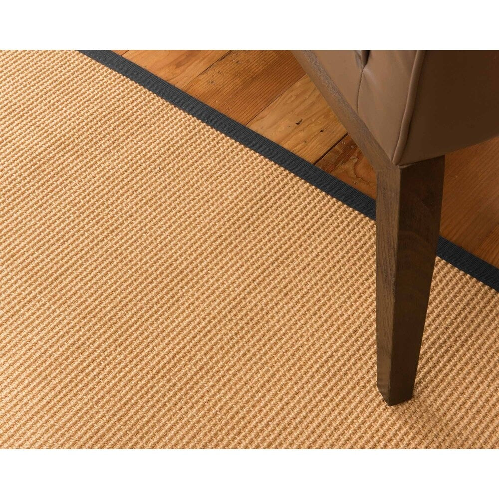 Natural Area Rugs 100%, Natural Fiber Handmade Moda, Light Brown Sisal Rug, Black Border - 4' x 6'
