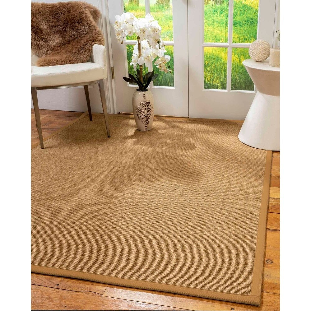 Natural Area Rugs 100%, Natural Fiber Handmade Moda, Light Brown Sisal Rug, Khaki Border - 2' x 3'