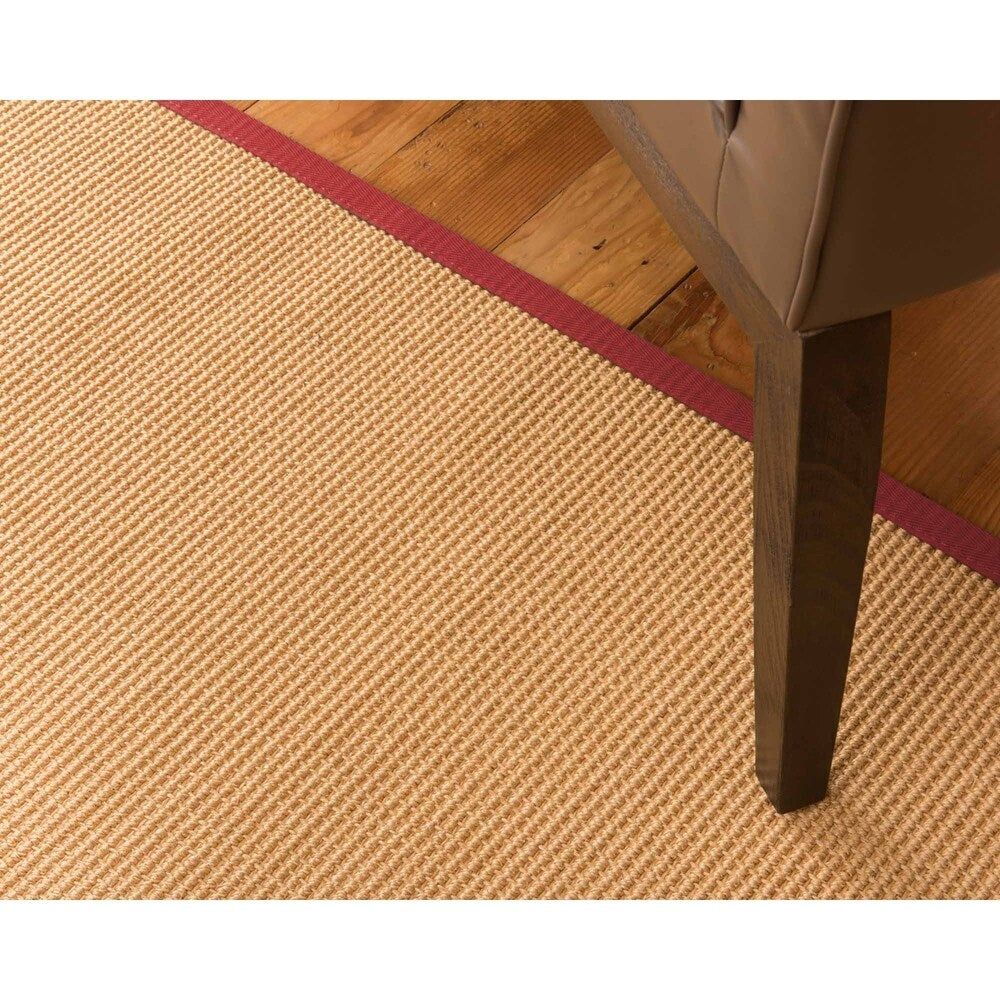 Natural Area Rugs 100%, Natural Fiber Handmade Moda, Light Brown Sisal Rug, Red Border - 2'6" x 14'