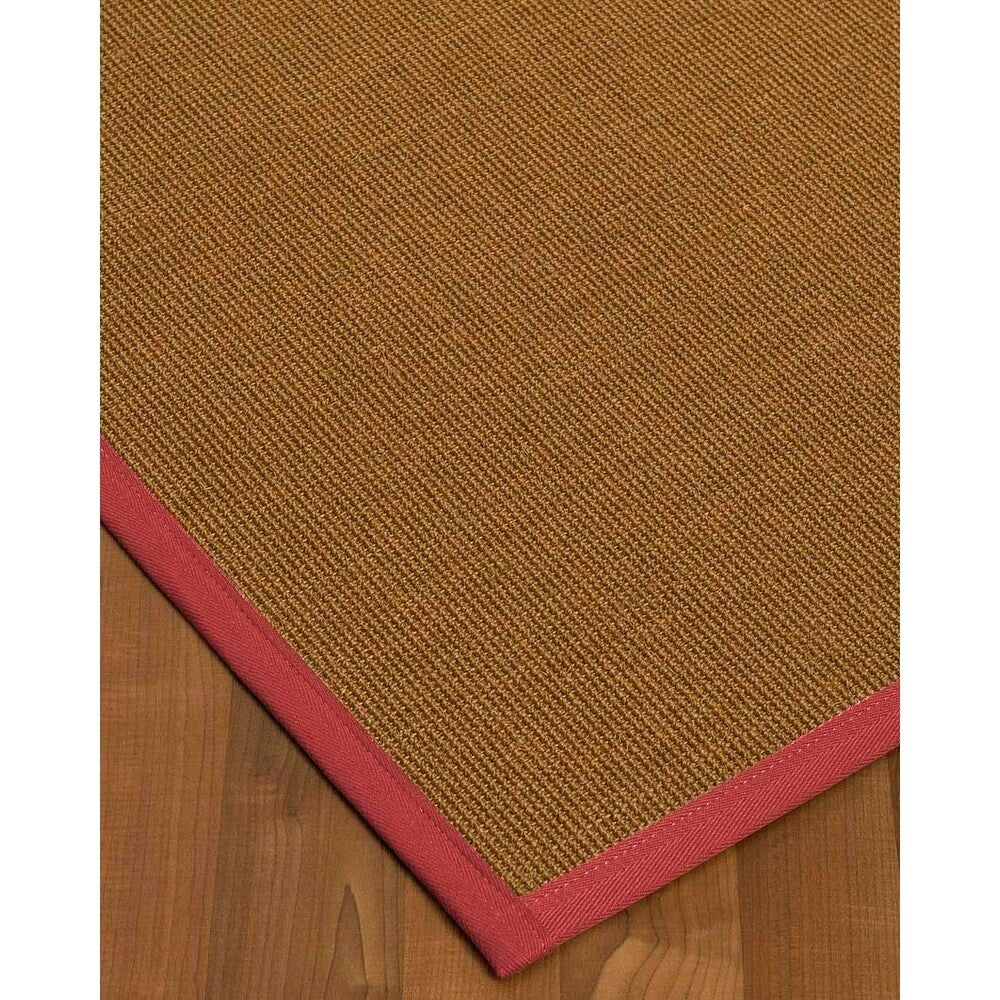 Natural Area Rugs 100%, Natural Fiber Handmade Moda, Light Brown Sisal Rug, Red Border - 2'6" x 14'