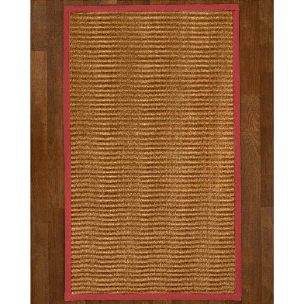 Natural Area Rugs 100%, Natural Fiber Handmade Moda, Light Brown Sisal Rug, Red Border - 2'6" x 14'