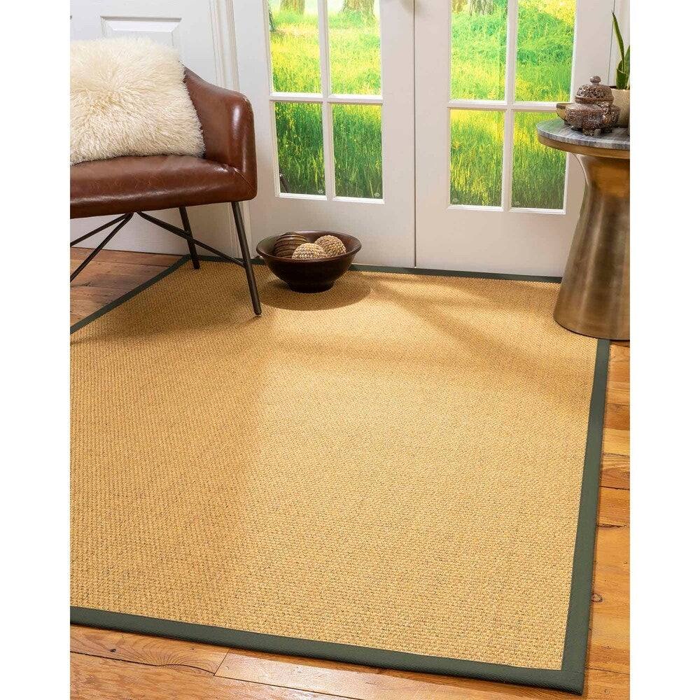 Natural Area Rugs 100%, Natural Fiber Handmade Niagara, Gold/Multi Sisal Rug, Green Border - 2' x 3'