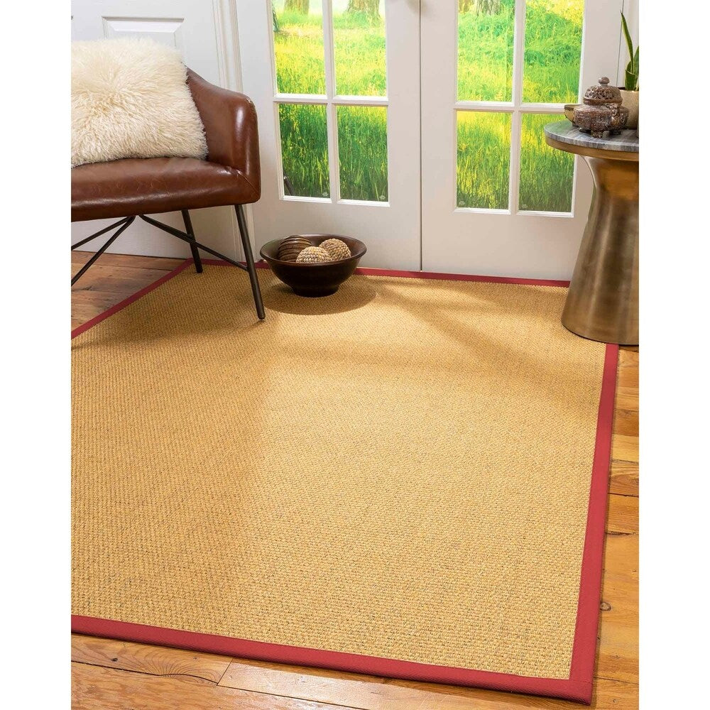 Natural Area Rugs 100%, Natural Fiber Handmade Niagara, Gold/Multi Sisal Rug, Red Border - 12' x 15'