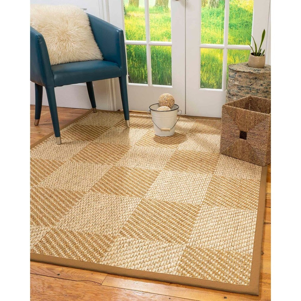 Natural Area Rugs, 100% Natural Fiber Handmade Nirvana, Bronze/Beige Sisal Rug 8' Square, Doe Border - 8' x 8'