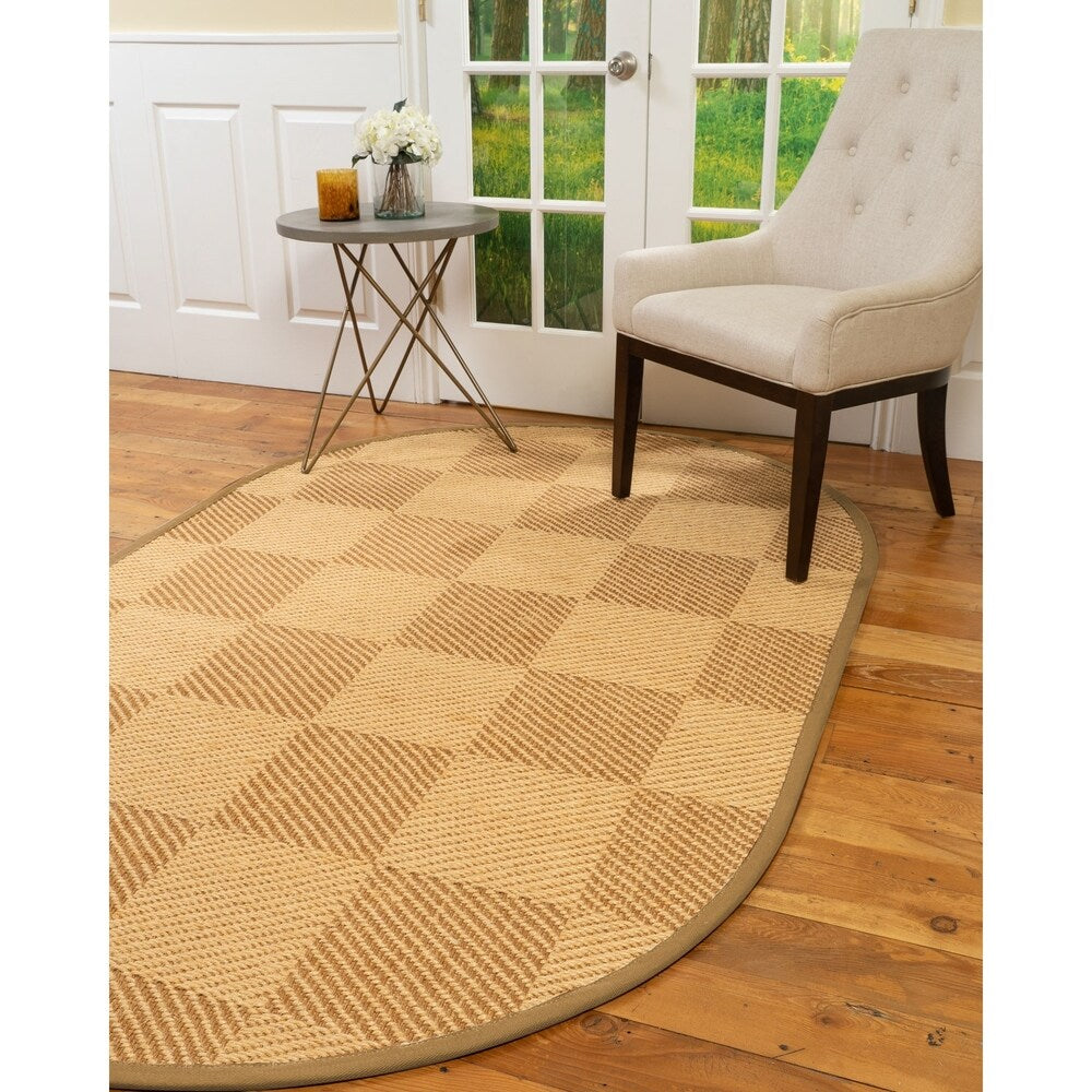 Natural Area Rugs, 100% Natural Fiber Handmade Osaka, Bronze/Gold Sisal Oval Rug (6'X9'), Khaki Border - 6' x 9' Oval