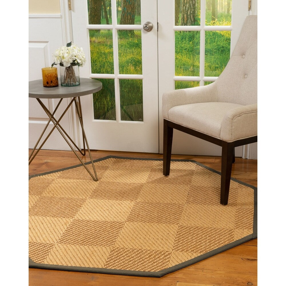 Natural Area Rugs, 100% Natural Fiber Handmade Osaka, Bronze/Gold Sisal Oval Rug (8'X10'), Fossil Border - 8'x10'