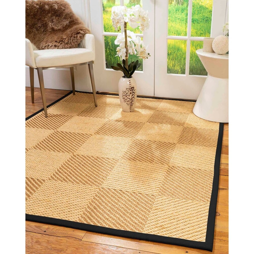 Natural Area Rugs, 100% Natural Fiber Handmade Osaka, Bronze/Gold Sisal Rug 6' Square, Black Border - 6' x 6' Square