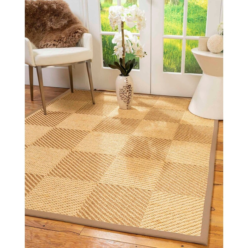 Natural Area Rugs, 100% Natural Fiber Handmade Osaka, Bronze/Gold Sisal Rug 6' Square, Wheat Border - 6' x 6' Square