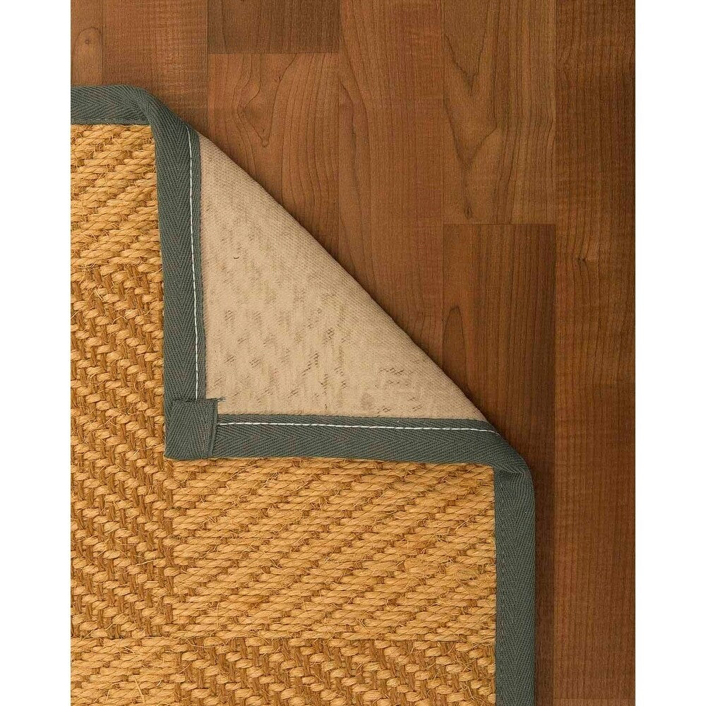 Natural Area Rugs, 100% Natural Fiber Handmade Osaka, Bronze/Gold Sisal Rug 8' Square, Green Border - 8' x 8' Square
