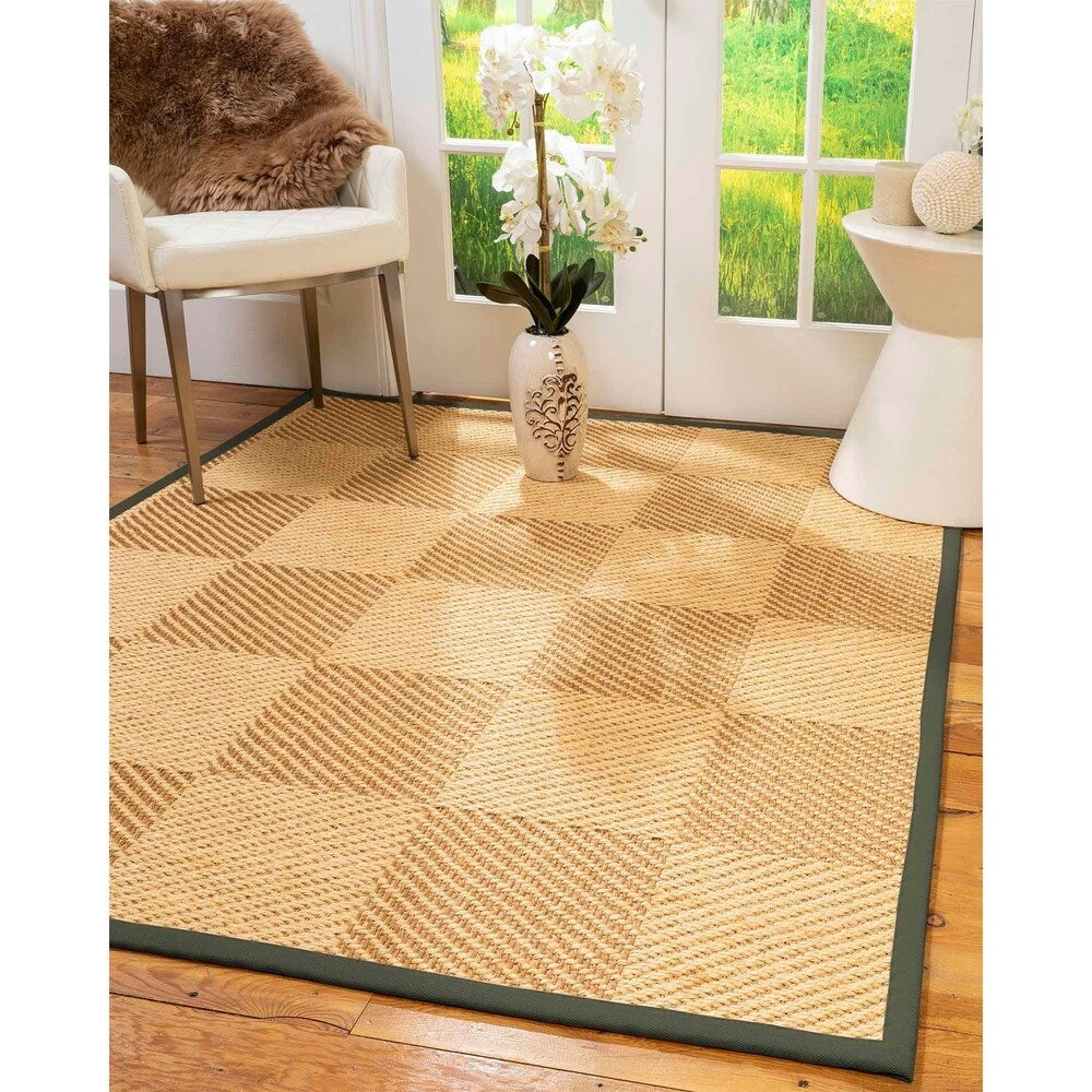 Natural Area Rugs, 100% Natural Fiber Handmade Osaka, Bronze/Gold Sisal Rug 8' Square, Green Border - 8' x 8' Square