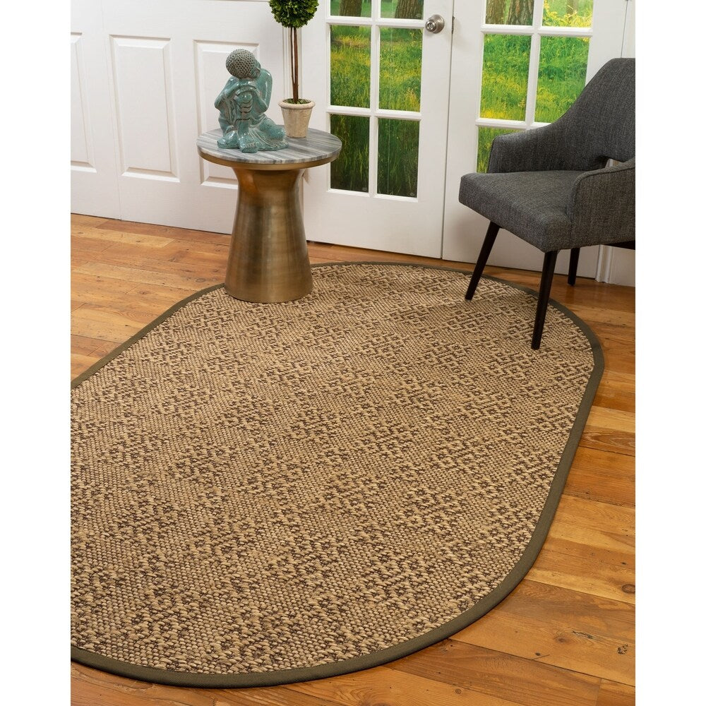 Natural Area Rugs, 100% Natural Fiber Handmade Oslo, Brown/Multi Sisal Oval Rug (6'X9'), Malt Border - 6' x 9' Oval