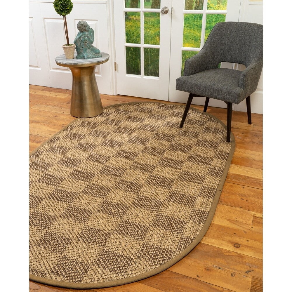 Natural Area Rugs, 100% Natural Fiber Handmade Parson, Brown/Multi Sisal Oval Rug (6'X9'), Doe Border - 6' x 9' Oval