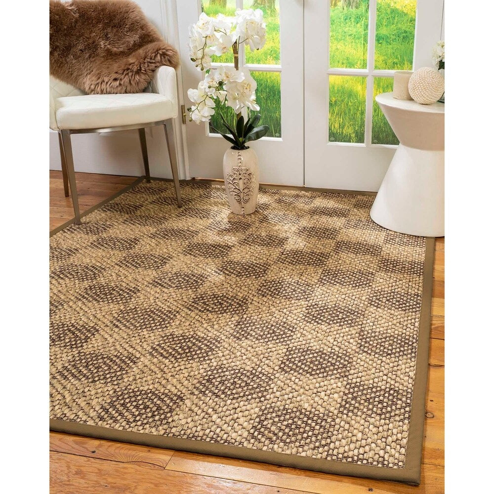 Natural Area Rugs, 100% Natural Fiber Handmade Parson, Brown/Multi Sisal Rug 6' Square, Squirrel Border - 6' x 6' Square