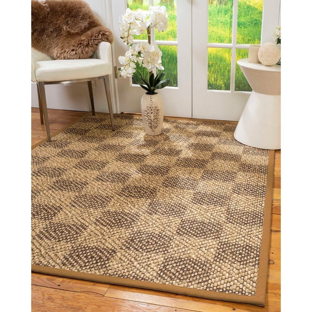 Natural Area Rugs 100%, Natural Fiber Handmade Parson, Brown/Multi Sisal Rug, Doe Border - 2' x 3'