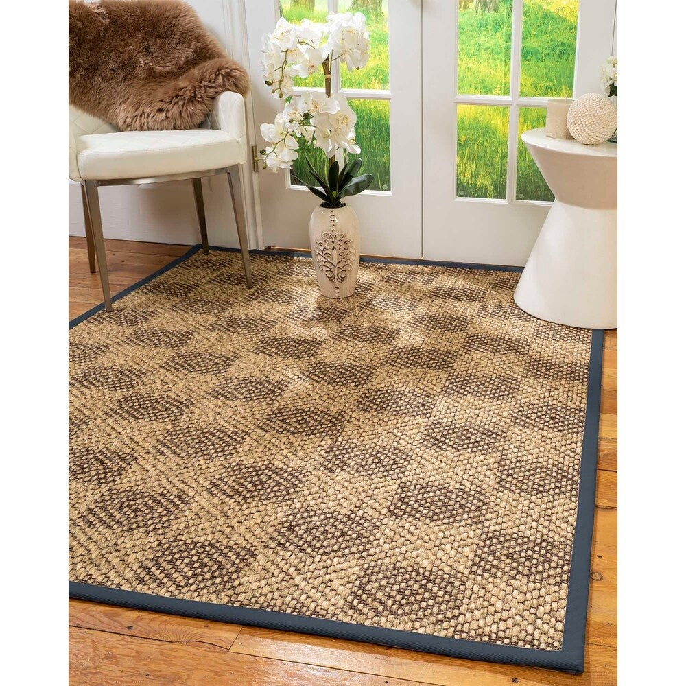 Natural Area Rugs 100%, Natural Fiber Handmade Parson, Brown/Multi Sisal Rug, Marine Border - 12' x 18'