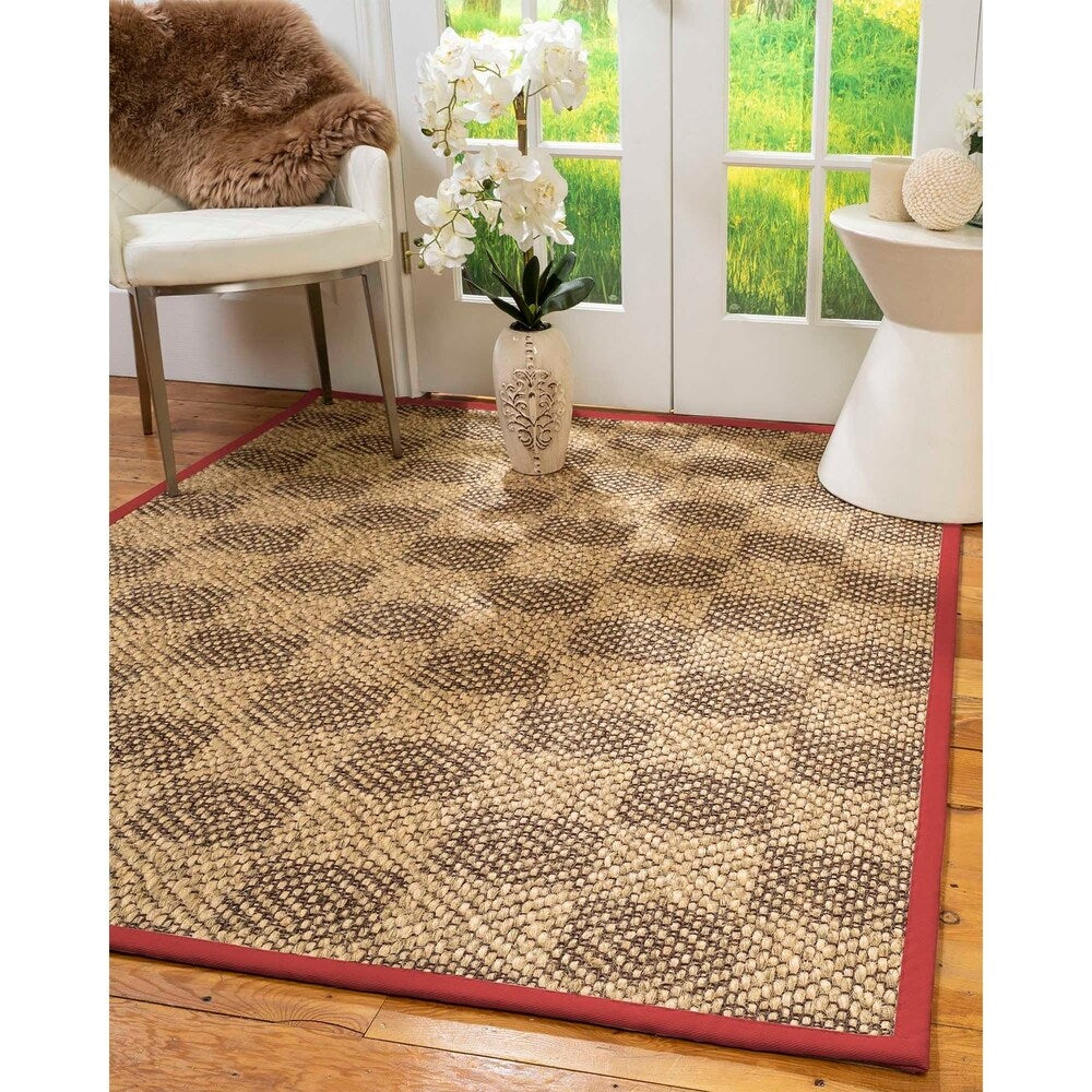 Natural Area Rugs 100%, Natural Fiber Handmade Parson, Brown/Multi Sisal Rug, Red Border - 8' x 10'