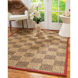 Natural Area Rugs 100%, Natural Fiber Handmade Parson, Brown/Multi Sisal Rug, Red Border - 8' x 10'