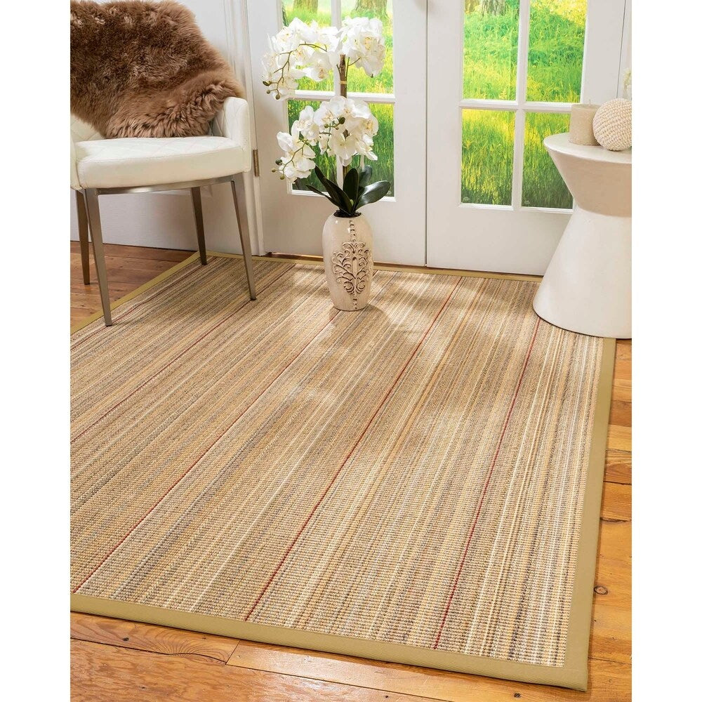 Natural Area Rugs, 100% Natural Fiber Handmade Resort, Brown/Multi Sisal Rug 10' Square, Sage Border - 10' x 10'