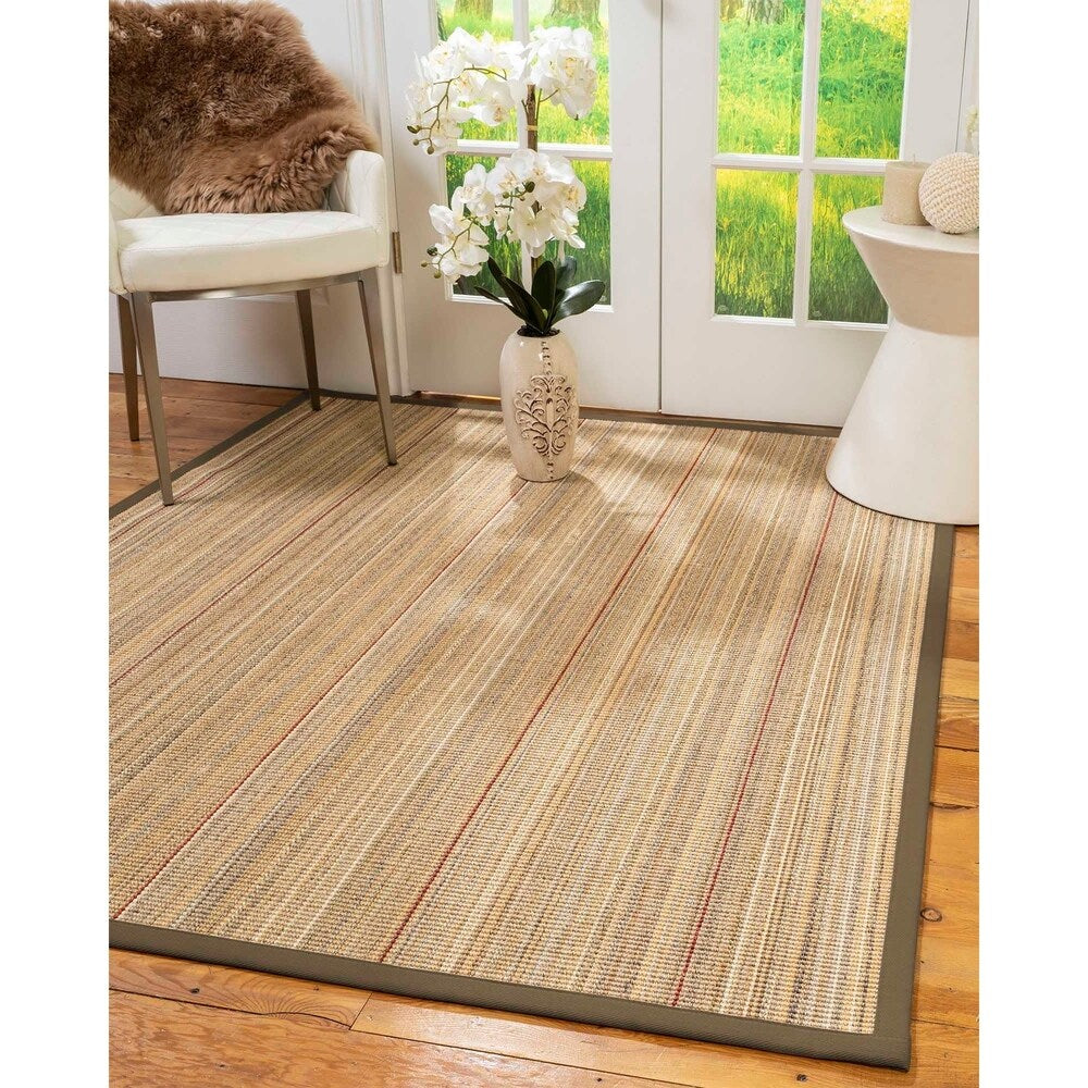 Natural Area Rugs 100%, Natural Fiber Handmade Resort, Brown/Multi Sisal Rug, Fossil Border - 2'9" x 9'